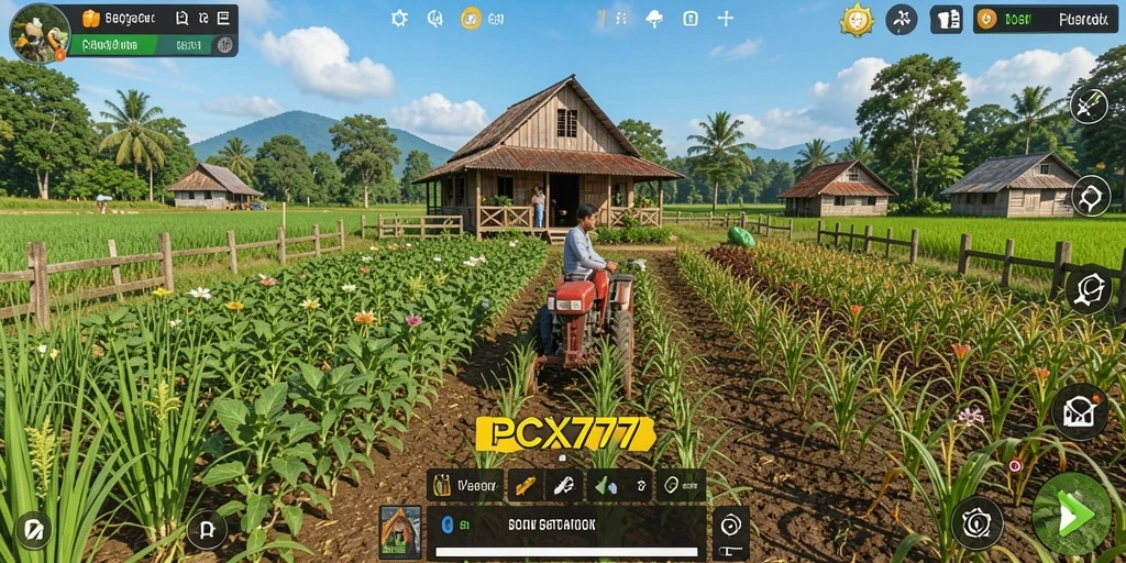 Gameplay PCX777 yang seru dengan pengalaman bertani yang menarik.