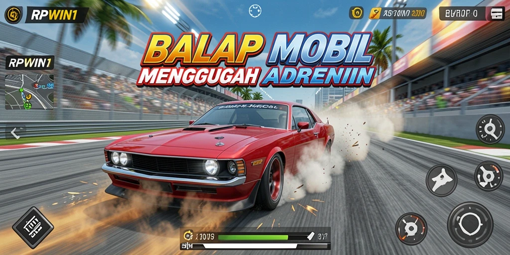 Screenshot RPWIN1 menunjukkan balapan seru dengan mobil cepat dan trek menantang.