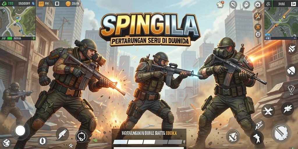 Gameplay seru SPINGILA dengan aksi Battle Royale yang mendebarkan.